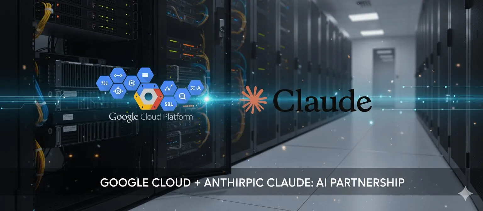 Sunucu koridorunda yan yana Google Cloud Platform ve Claude logoları