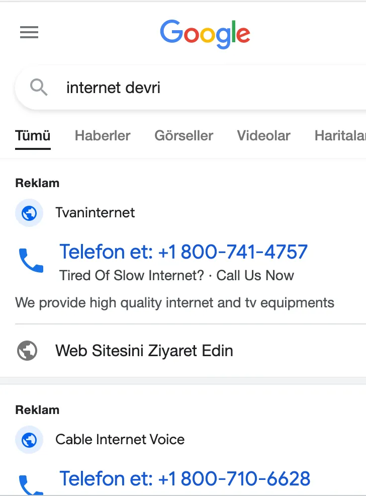 Google Ads Reklam mobil görünüm